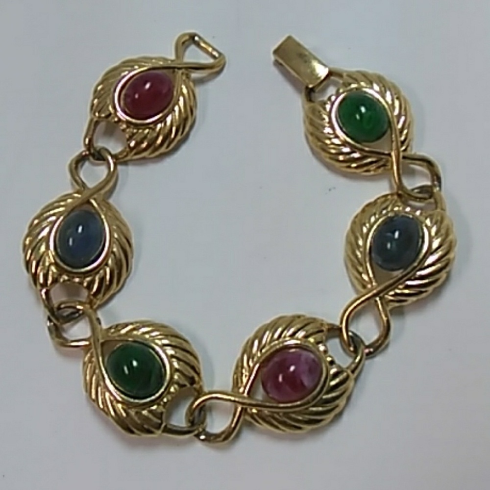 Trifari Bracelet Gold tone Multi Color Stone